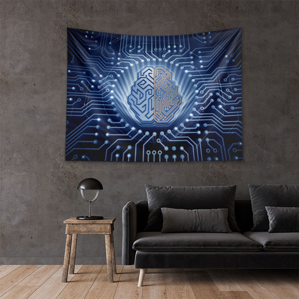 Teknoloji ve Yapay Zekâ Beyin Devreleri Tasarımlı Duvar Örtüsü 5494