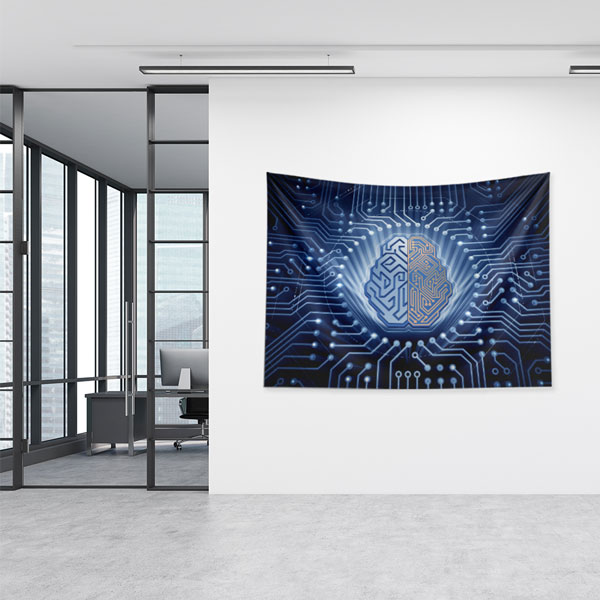Teknoloji ve Yapay Zekâ Beyin Devreleri Tasarımlı Duvar Örtüsü 5494