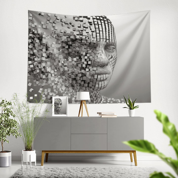 Dijital Mozaik Yüz Tasarımlı Modern Duvar Örtüsü 5496