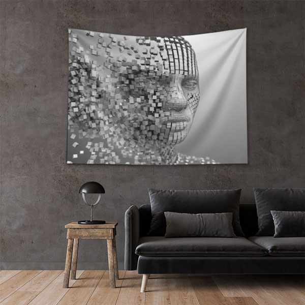 Dijital Mozaik Yüz Tasarımlı Modern Duvar Örtüsü 5496