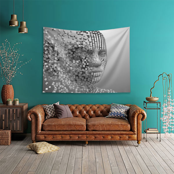 Dijital Mozaik Yüz Tasarımlı Modern Duvar Örtüsü 5496