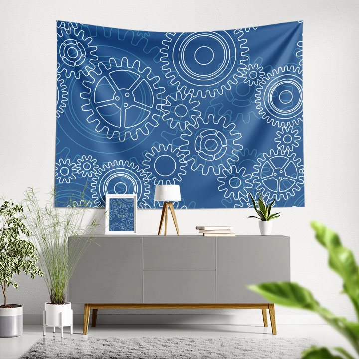 Mavi Beyaz Dişli Çark Desenli Endüstriyel Duvar Örtüsü 5499