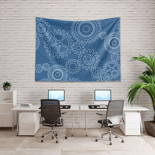 Mavi Beyaz Dişli Çark Desenli Endüstriyel Duvar Örtüsü 5499