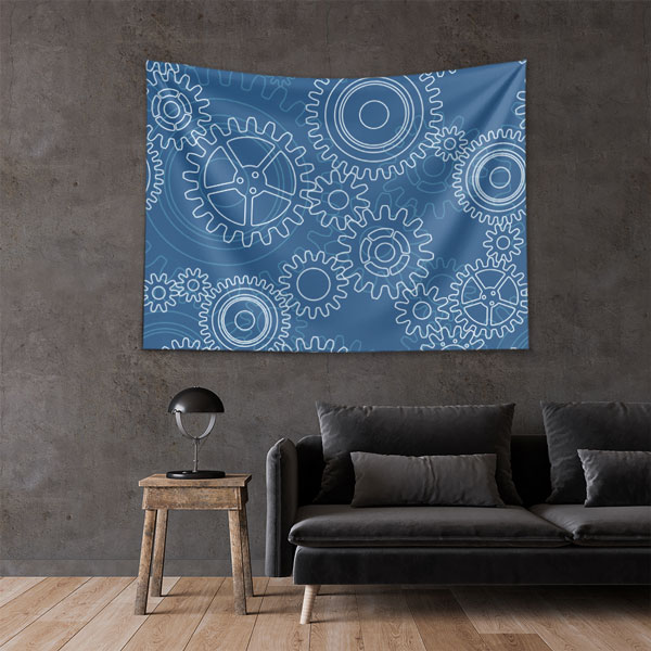 Mavi Beyaz Dişli Çark Desenli Endüstriyel Duvar Örtüsü 5499