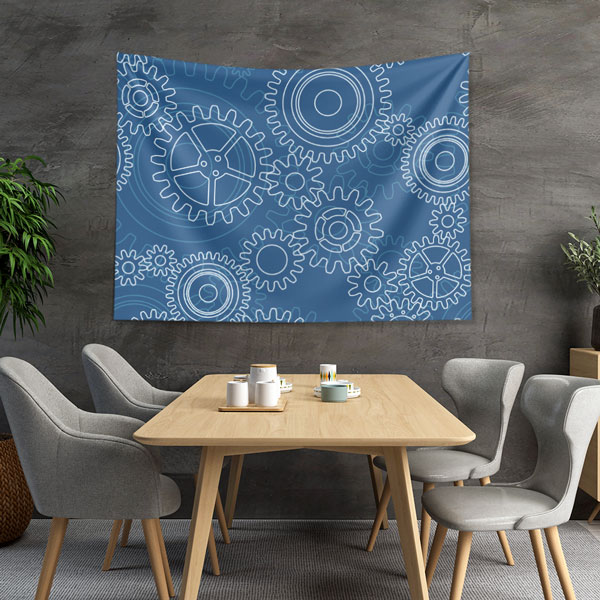 Mavi Beyaz Dişli Çark Desenli Endüstriyel Duvar Örtüsü 5499