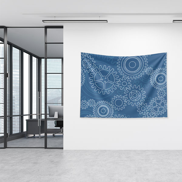 Mavi Beyaz Dişli Çark Desenli Endüstriyel Duvar Örtüsü 5499