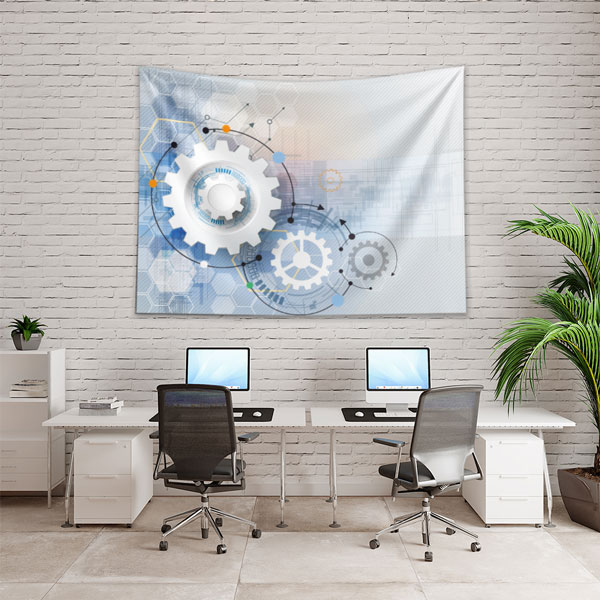 duvar-ortusu-5505-01 Mavi Beyaz Teknoloji ve Dişli Çark Tasarımlı Duvar Örtüsü 5505