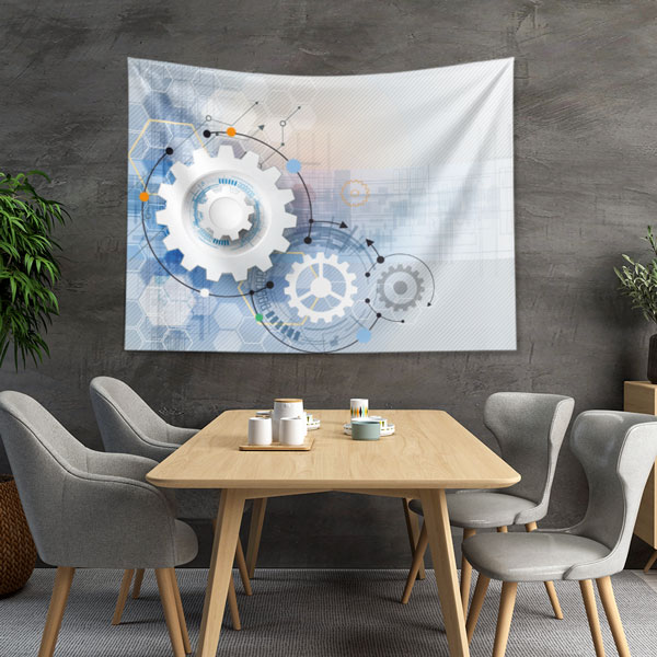 duvar-ortusu-5505-03 Mavi Beyaz Teknoloji ve Dişli Çark Tasarımlı Duvar Örtüsü 5505