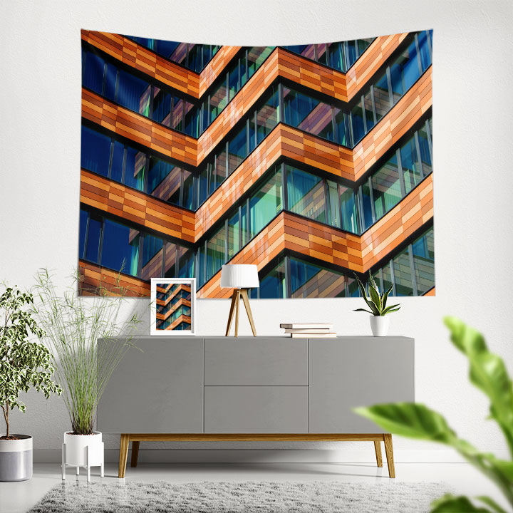 Modern Mimari Cephe Desenli Duvar Örtüsü Kumaş Baskı 5597