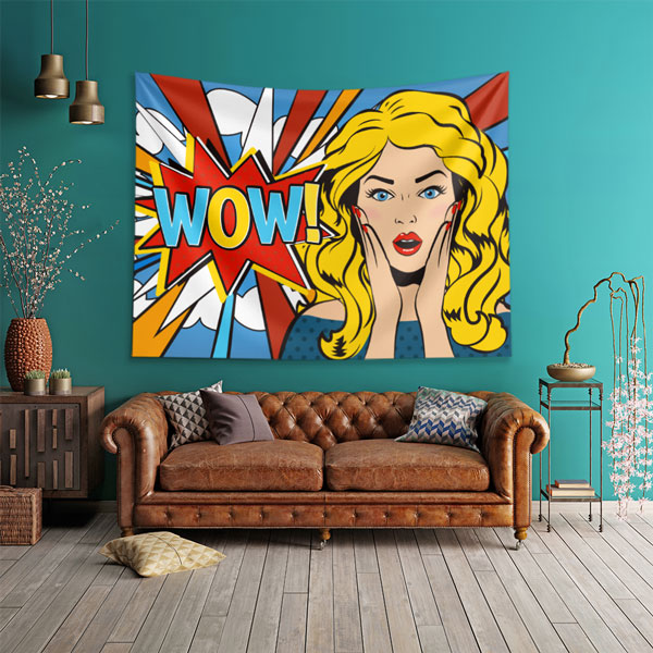 Pop Art WOW Kadın İllüstrasyonlu Kuaför Duvar Örtüsü 5732
