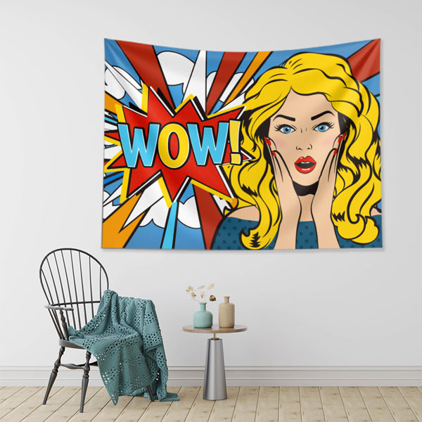 Pop Art WOW Kadın İllüstrasyonlu Kuaför Duvar Örtüsü 5732