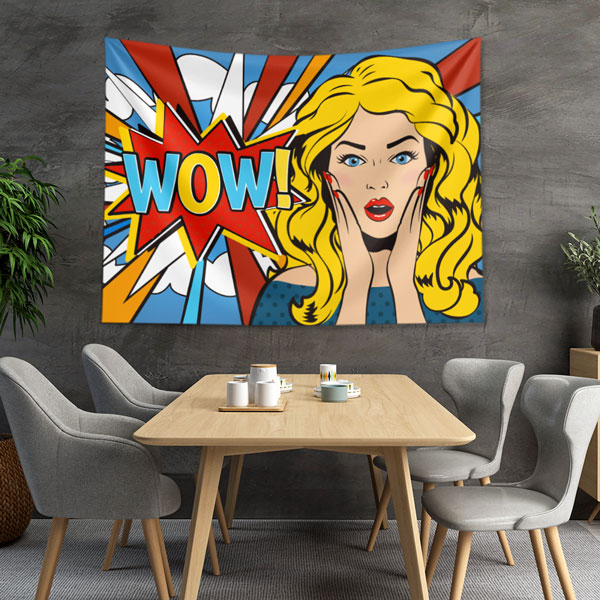 Pop Art WOW Kadın İllüstrasyonlu Kuaför Duvar Örtüsü 5732