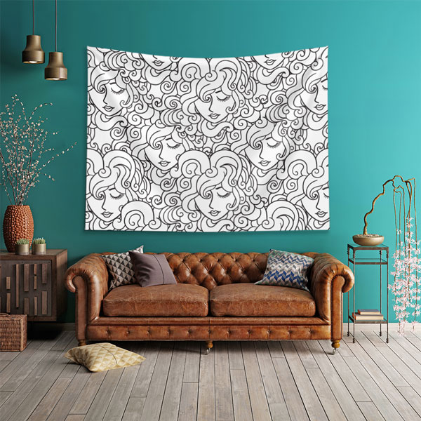 duvar-ortusu-5743-01 Siyah Beyaz Kadın Yüzü Desenli Sanatsal Duvar Örtüsü 5743