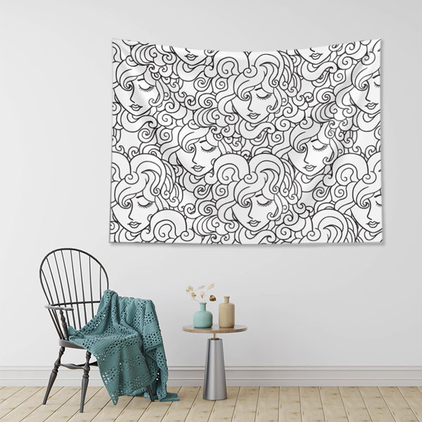 duvar-ortusu-5743-02 Siyah Beyaz Kadın Yüzü Desenli Sanatsal Duvar Örtüsü 5743
