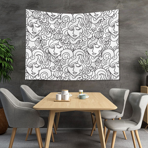 duvar-ortusu-5743-03 Siyah Beyaz Kadın Yüzü Desenli Sanatsal Duvar Örtüsü 5743