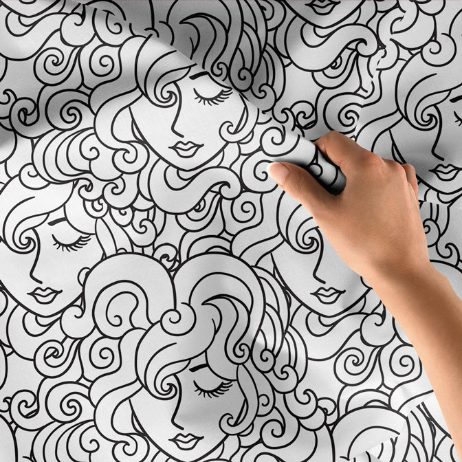 duvar-ortusu-5743-04 Siyah Beyaz Kadın Yüzü Desenli Sanatsal Duvar Örtüsü 5743