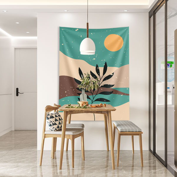 Minimal Güneş ve Yaprak Tasarımlı Duvar Örtüsü – Modern Bohem Duvar Dekoru 6269