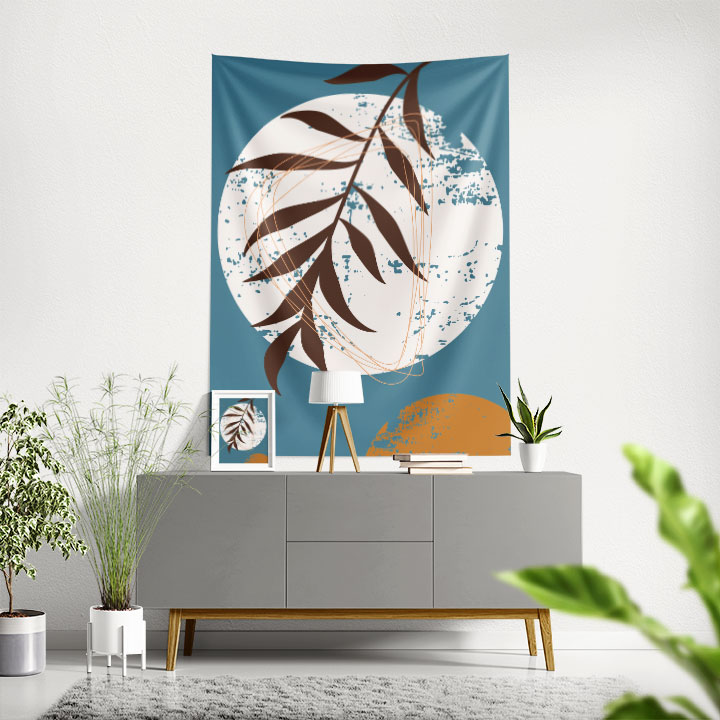 Minimal Yaprak ve Daire Kompozisyonlu Duvar Örtüsü 6281