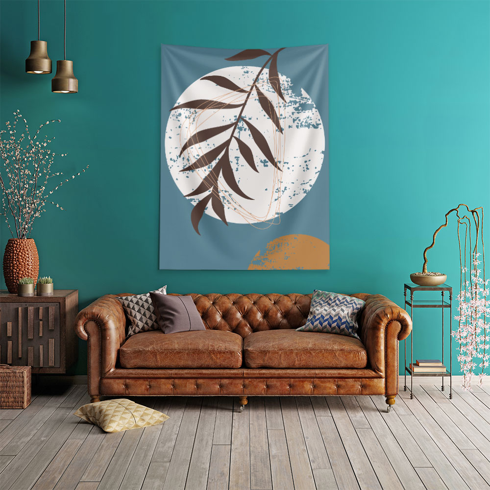 Minimal Yaprak ve Daire Kompozisyonlu Duvar Örtüsü 6281