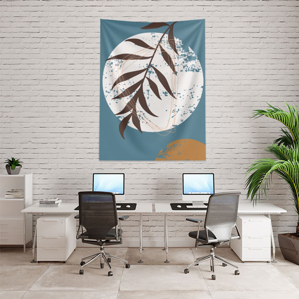 Minimal Yaprak ve Daire Kompozisyonlu Duvar Örtüsü 6281