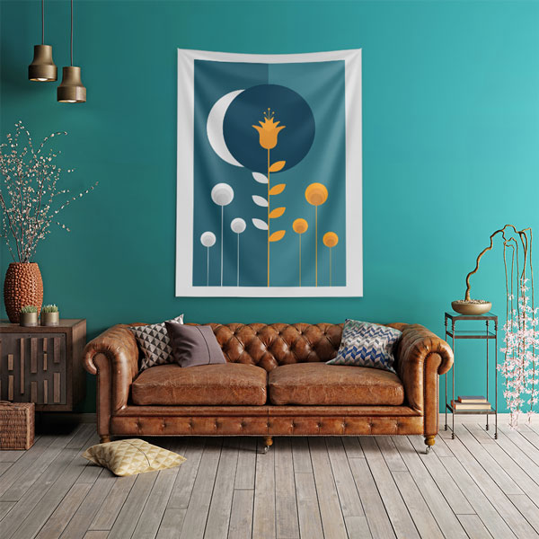 Minimal Hilal ve Çiçek Figürlü Duvar Örtüsü 6286