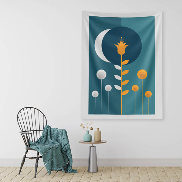 Minimal Hilal ve Çiçek Figürlü Duvar Örtüsü 6286