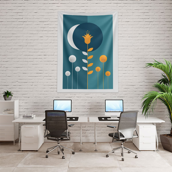 Minimal Hilal ve Çiçek Figürlü Duvar Örtüsü 6286