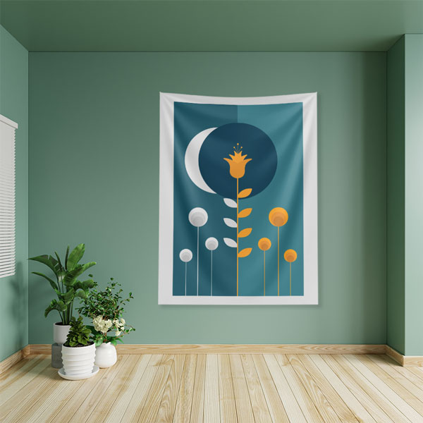 Minimal Hilal ve Çiçek Figürlü Duvar Örtüsü 6286