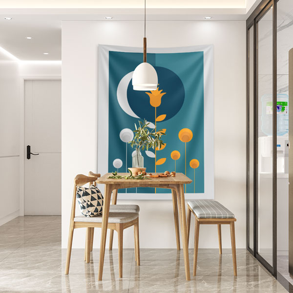 Minimal Hilal ve Çiçek Figürlü Duvar Örtüsü 6286