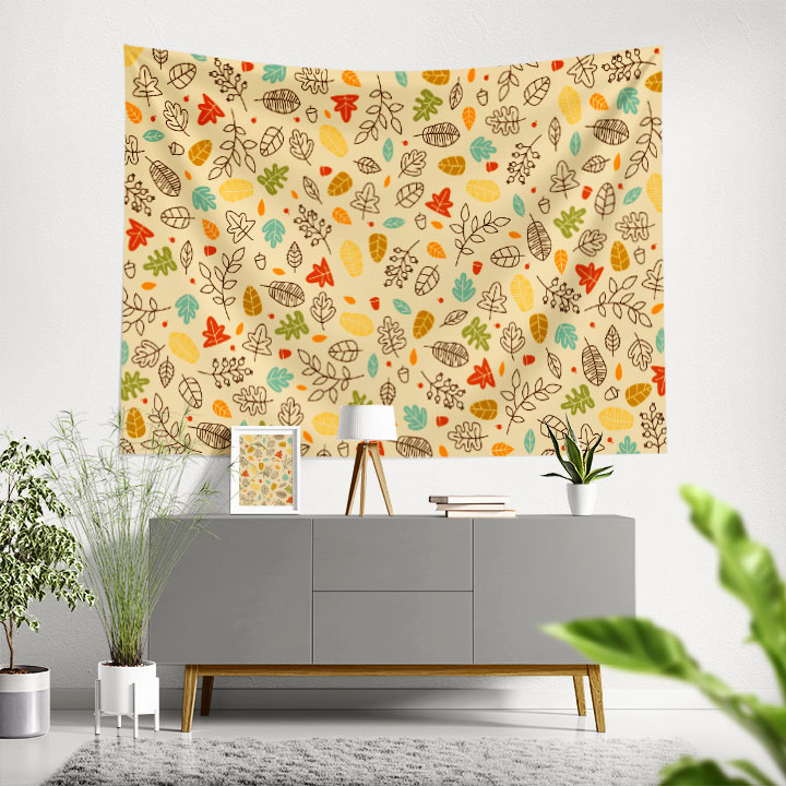 Sonbahar Yaprakları Desenli Botanik Duvar Örtüsü Kumaş Baskı 4284