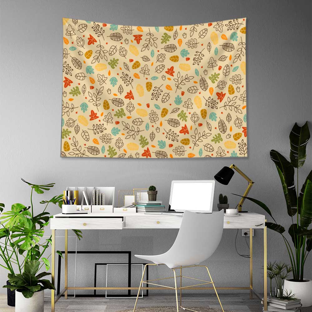 Sonbahar Yaprakları Desenli Botanik Duvar Örtüsü Kumaş Baskı 4284