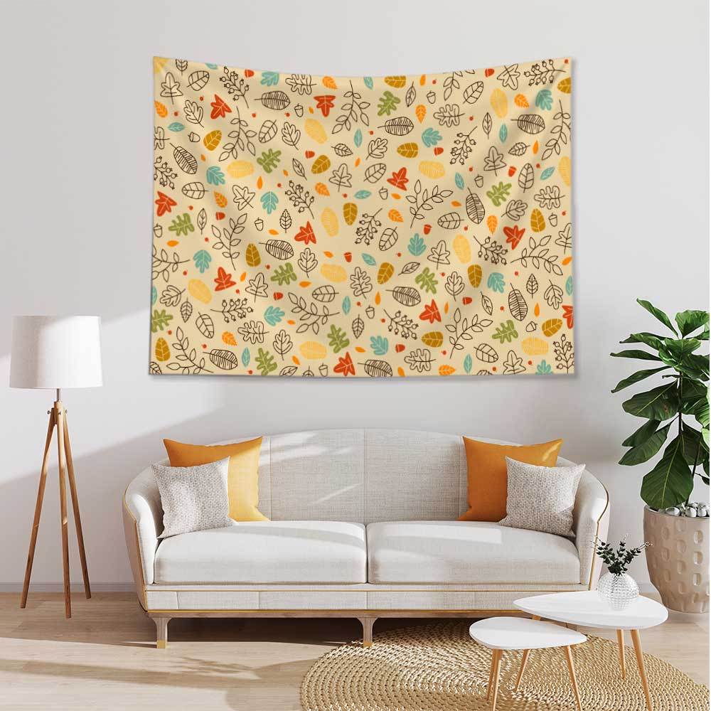 Sonbahar Yaprakları Desenli Botanik Duvar Örtüsü Kumaş Baskı 4284