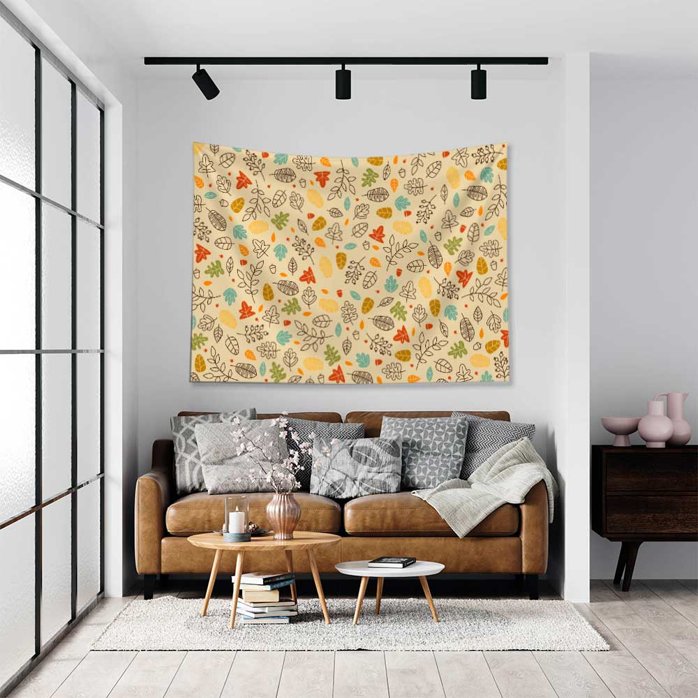 Sonbahar Yaprakları Desenli Botanik Duvar Örtüsü Kumaş Baskı 4284