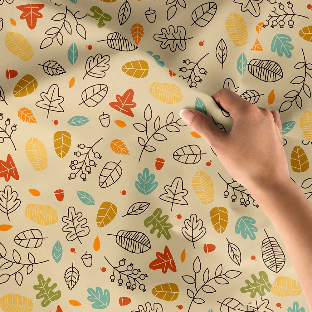 Sonbahar Yaprakları Desenli Botanik Duvar Örtüsü Kumaş Baskı 4284