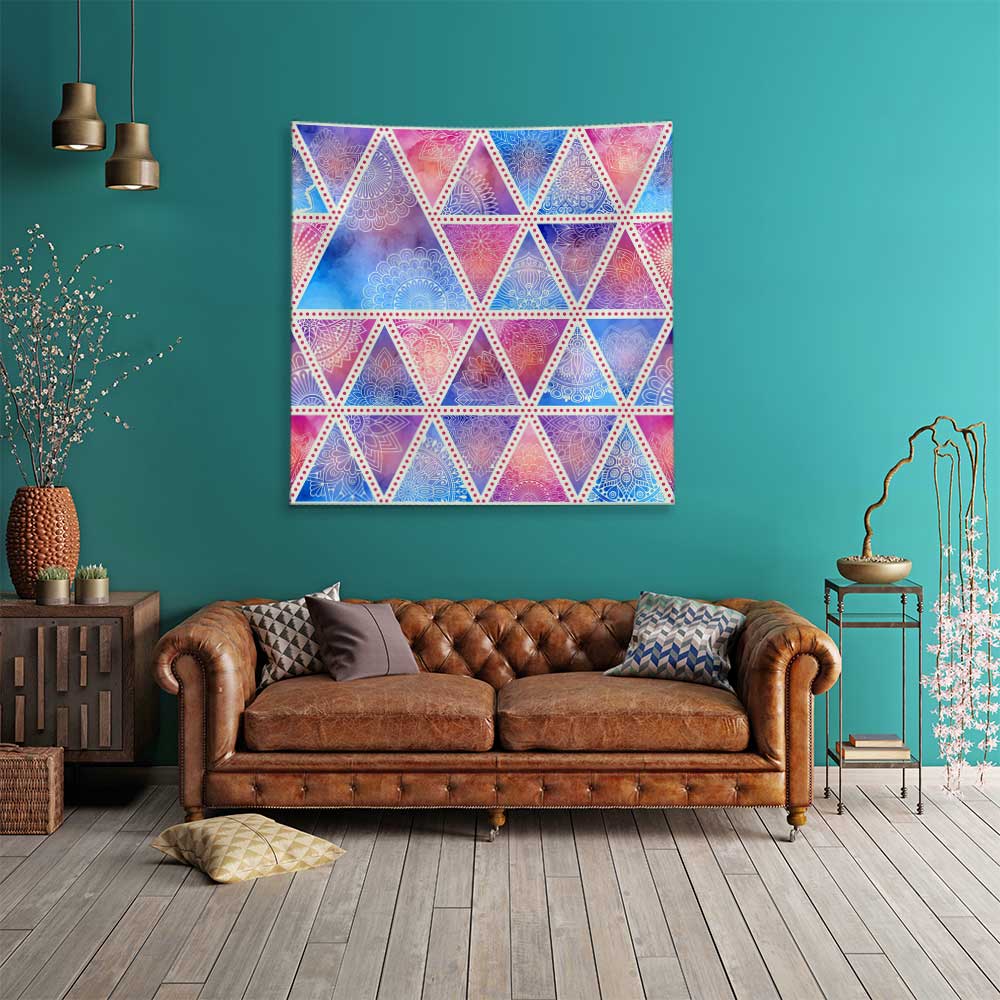 Geometrik Üçgen Desenli Mandala Duvar Örtüsü Kumaş Baskı 4288