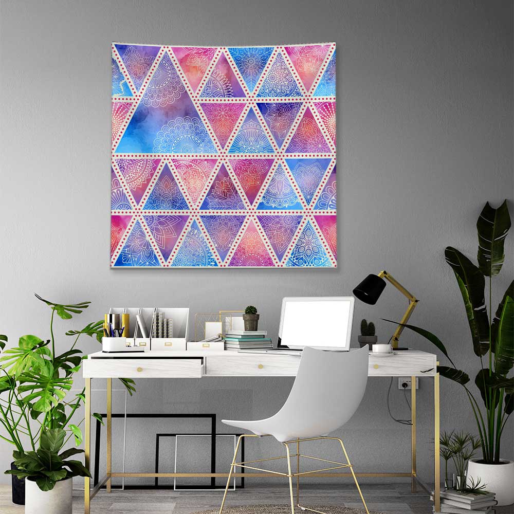 Geometrik Üçgen Desenli Mandala Duvar Örtüsü Kumaş Baskı 4288