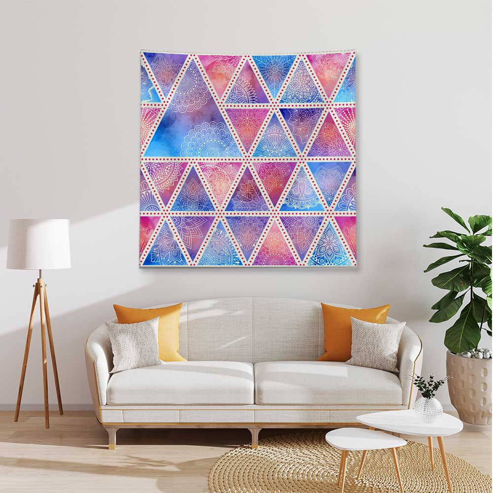 Geometrik Üçgen Desenli Mandala Duvar Örtüsü Kumaş Baskı 4288