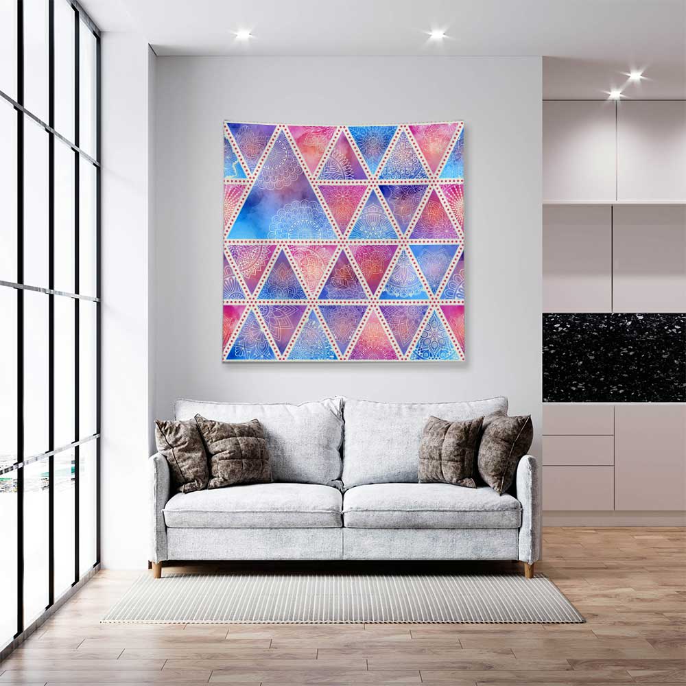 Geometrik Üçgen Desenli Mandala Duvar Örtüsü Kumaş Baskı 4288