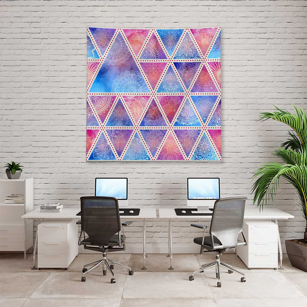 Geometrik Üçgen Desenli Mandala Duvar Örtüsü Kumaş Baskı 4288