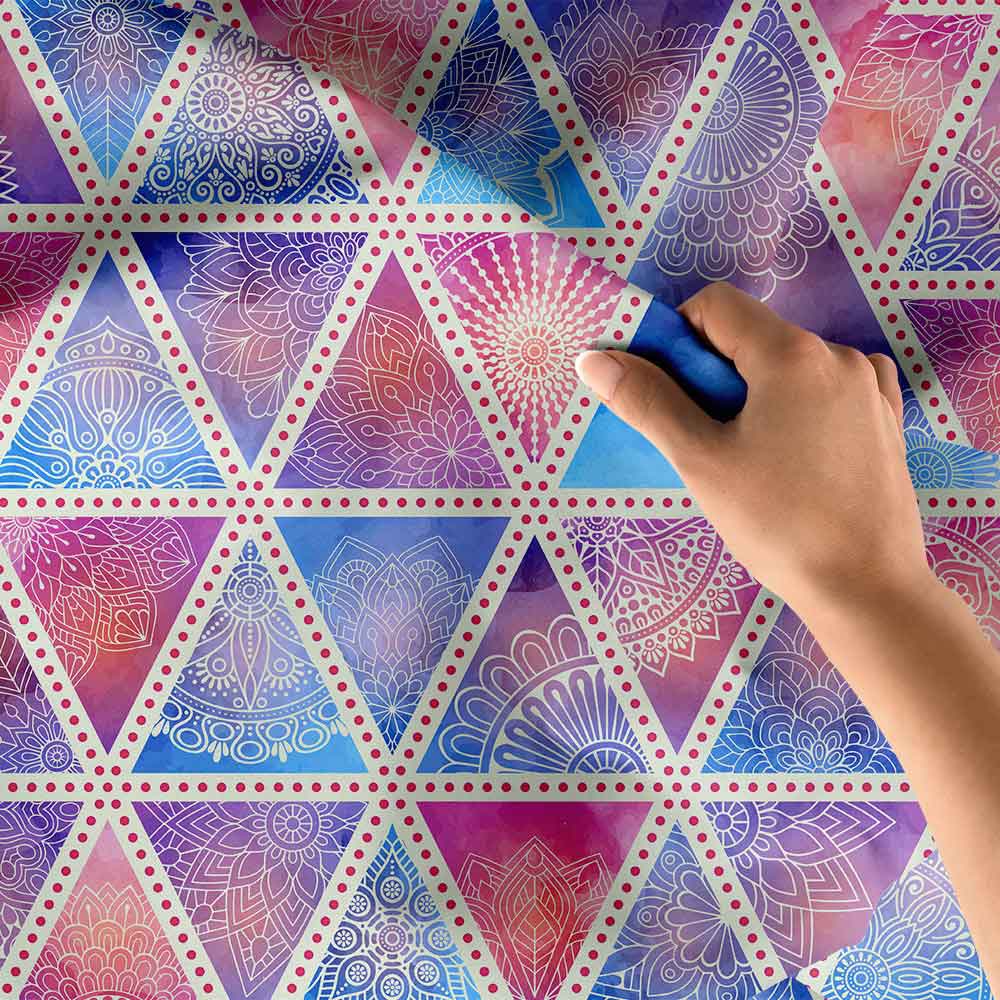 Geometrik Üçgen Desenli Mandala Duvar Örtüsü Kumaş Baskı 4288