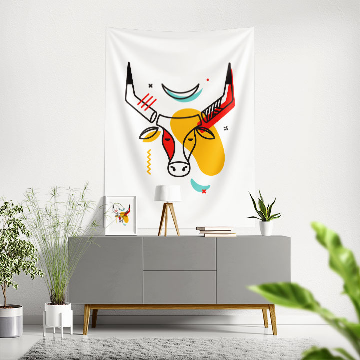 Minimal Boğa Figürlü Duvar Örtüsü 6287