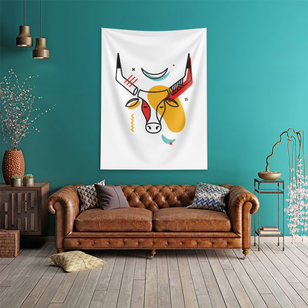 Minimal Boğa Figürlü Duvar Örtüsü 6287