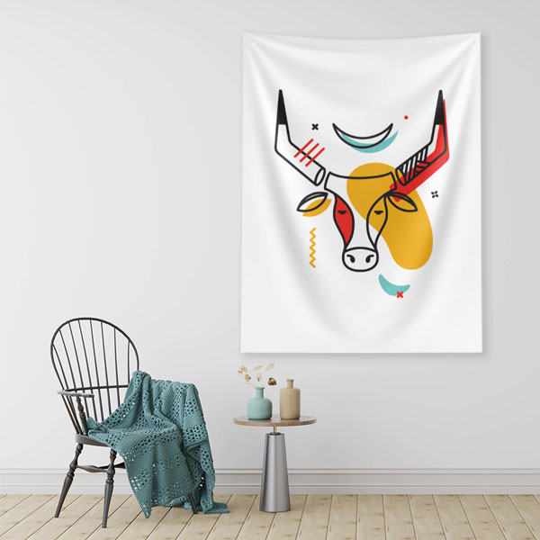 Minimal Boğa Figürlü Duvar Örtüsü 6287