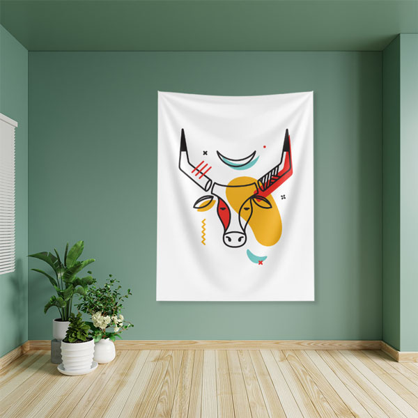 Minimal Boğa Figürlü Duvar Örtüsü 6287