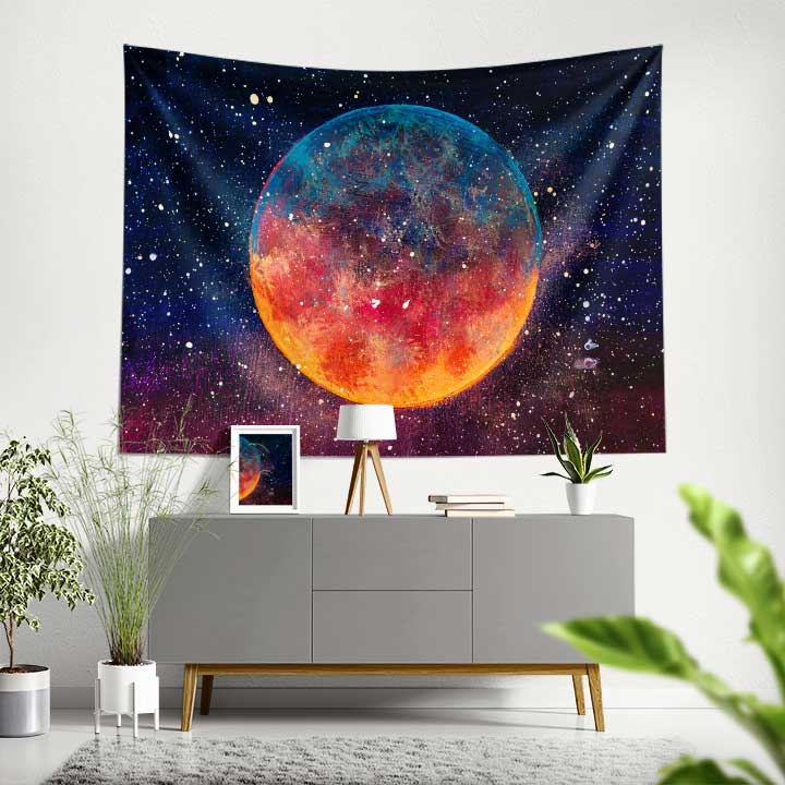 Renkli Gezegen Galaksi Uzay Duvar Örtüsü 4359