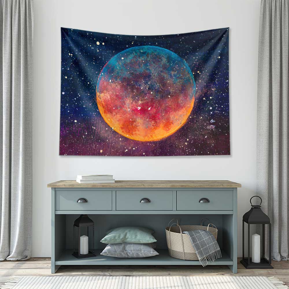 Renkli Gezegen Galaksi Uzay Duvar Örtüsü 4359