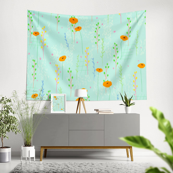 Minimal Çiçek Desenli Botanik Duvar Örtüsü Kumaş Baskı 4285