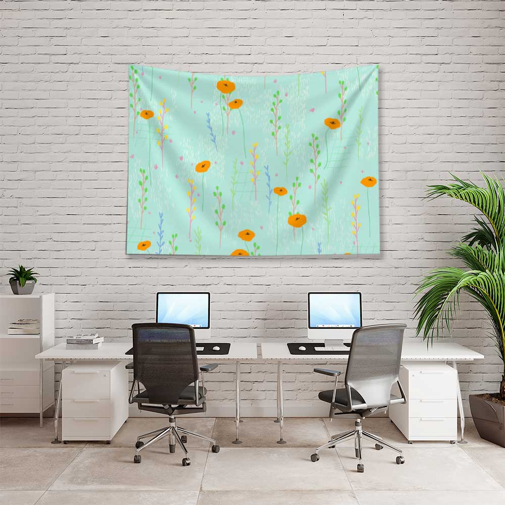 Minimal Çiçek Desenli Botanik Duvar Örtüsü Kumaş Baskı 4285