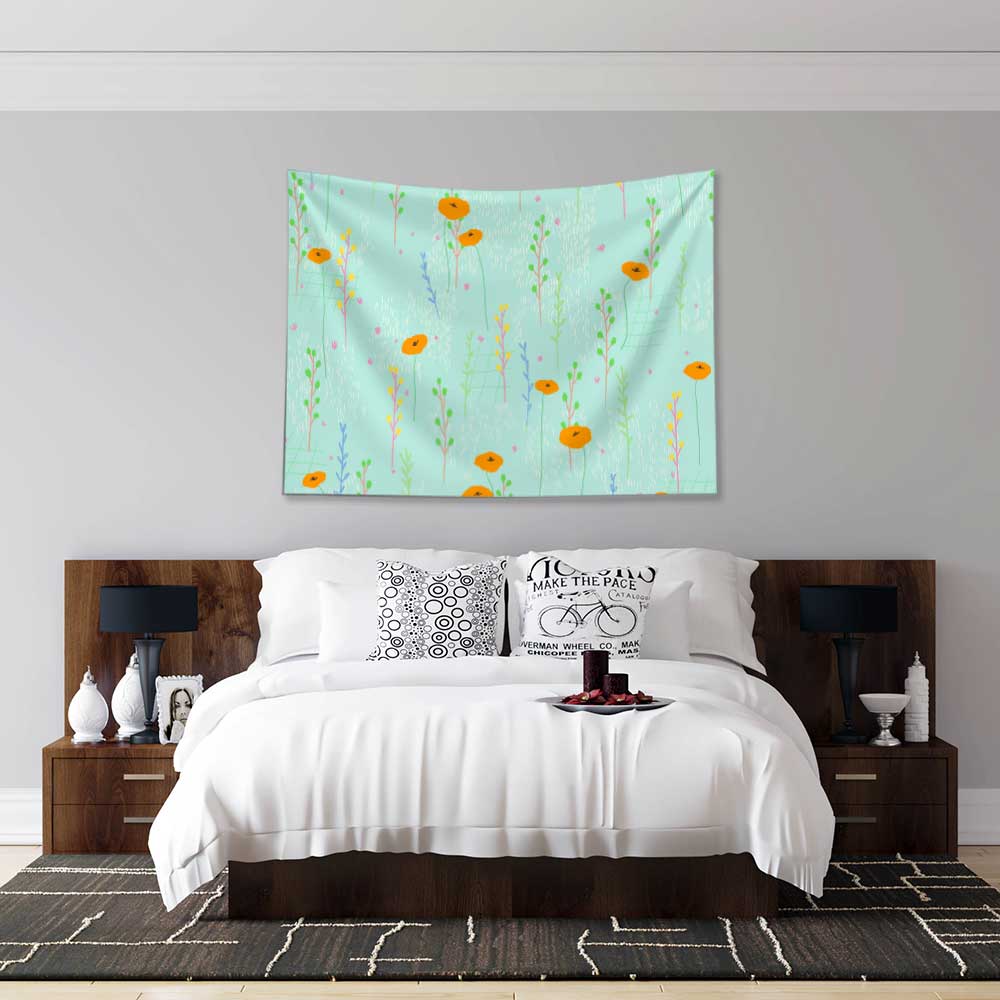 Minimal Çiçek Desenli Botanik Duvar Örtüsü Kumaş Baskı 4285