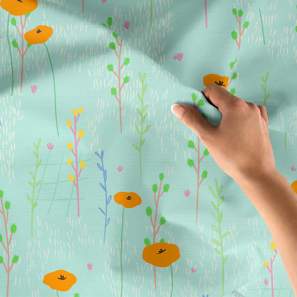 Minimal Çiçek Desenli Botanik Duvar Örtüsü Kumaş Baskı 4285